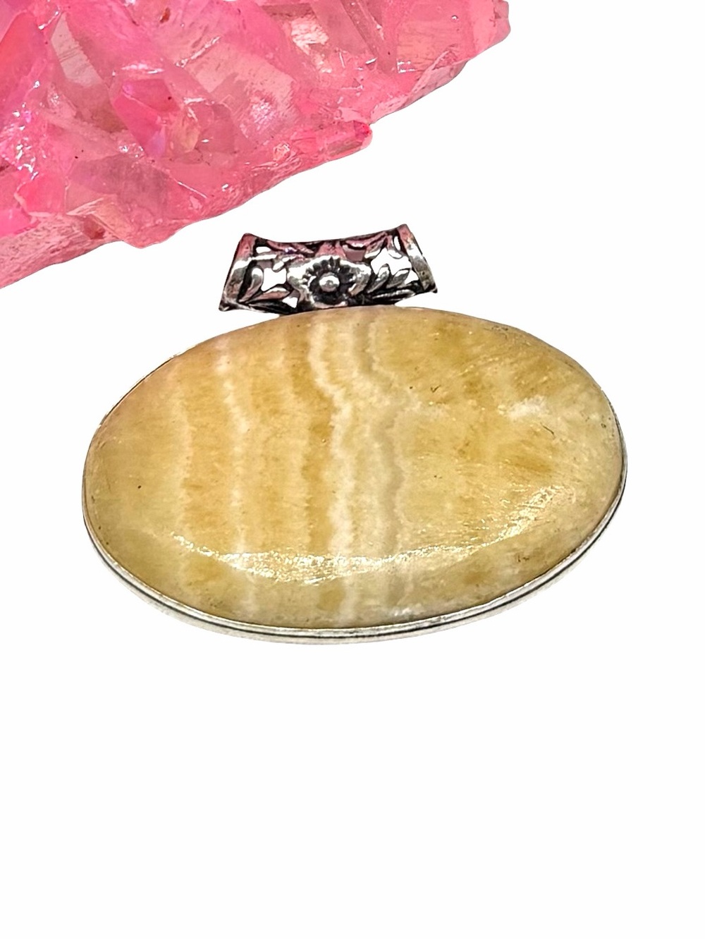 Yellow Calcite Necklace Pendant 925 Sterling Silver Overlay